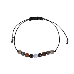 Bohemian adjustable braided cord bracelet with natural obsidian and tiger eye stones