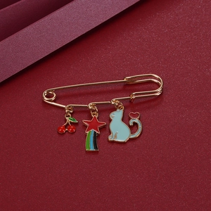 Cute Cartoon Cat Alloy Safety Pin Brooch Rhinestone Artificial Pearl Enamel Painted Waist Tightening Clothing Pin Gift For Women
