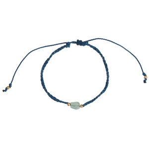 Bracciale artigianale in corda blu navy con pietra naturale verde chiaro e perle dorate