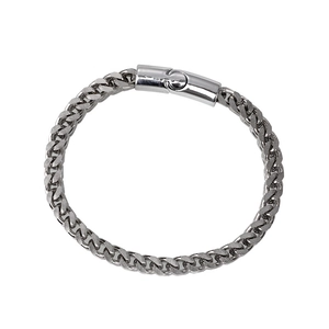 Men's silver stainless steel double curb chain bracelet with magnetic cylinder clasp