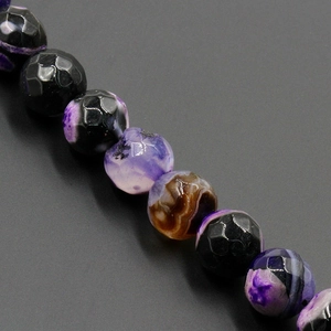 Perle di agata venata di drago sfaccettate viola e nere per gioielli fai-da-te