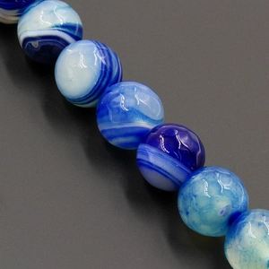 Perline in agata blu a strisce naturali sfaccettate con finitura lucida per bigiotteria