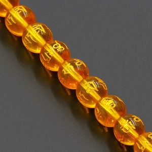 Amber crystal beads with gold Mantra engravings for DIY jewelry making and crafts