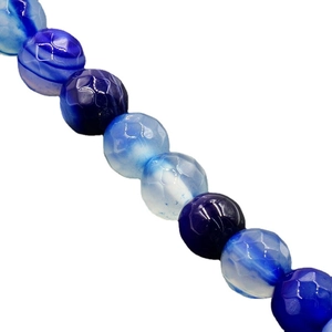 Filo di perle di agata blu a strisce sfaccettate per gioielli fai-da-te e cristalli