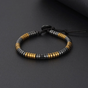 Hämatit Schwarz Bile Stone Geflochtenes Armband Für Damen Herren Verstellbar Handgefertigt Minimalistisch Naturstein Perlen Schmuck