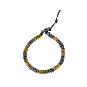 Handgewebtes Hämatit-Perlenarmband mit gold- und dunkelgrauen sechseckigen Metallperlen