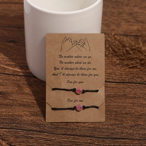 Adjustable luminous heart lucky bead bracelets on card with pink charms for couples