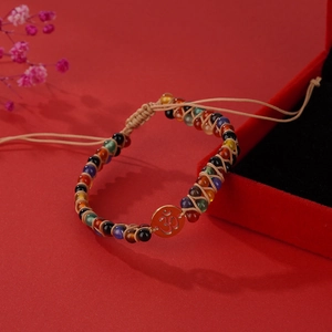Handmade Natural Stone Woven Bracelet Bohemian Multicolor Beaded Yoga Chakra Bracelet Stainless Steel Om Charm Unisex Jewelry