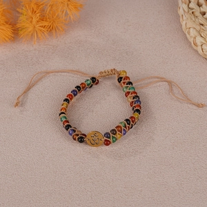 Bohemian double-layer hand-woven bracelet with colorful beads and a golden Om charm
