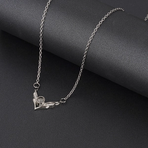 Alloy Rhinestone Heart Angel Wing Projection Necklace 100 Languages I Love You Pendant Fashion Jewelry Gift For Women