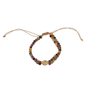 Bohemian colorful stone double-layer woven bracelet with gold Om symbol metal charm