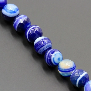 Faceted blue banded agate natural stone beads with striped patterns for jewelry making