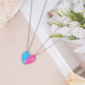 Minimalist magnetic couple heart necklaces set with Forever engraving and tulips