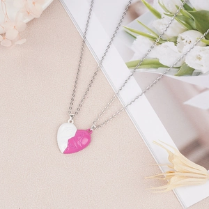 Minimalist silver heart couple necklaces with Forever engraving and magnet design