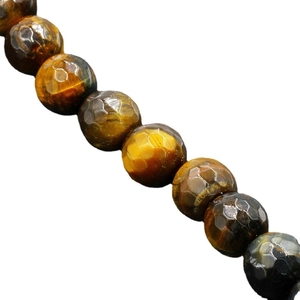 Perle tonde in occhio di tigre sfaccettato con effetto gatteggiamento per gioielli fai-da-te