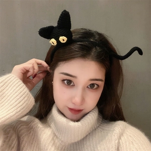 Handmade Crochet Animal Headband Soft Knitted Wool Hair Band Cute Black Cat Fox Tiger Sheep Hair Hoop For Women Kids Hair Accessories