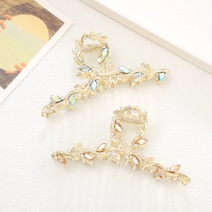 Grande Pince À Cheveux En Métal Élégant Alliage Design Feuille Vigne Künstliche Perle Strass Accessoires Cheveux Pour Cheveux Epais Fête