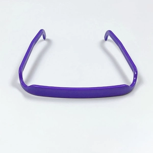 Detail view of purple square headband featuring non-slip grooves and smooth glossy finish