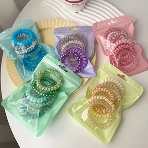 5er-Pack bunte Spirale Telefonkabel Haargummis in mattierten Taschen für Damen
