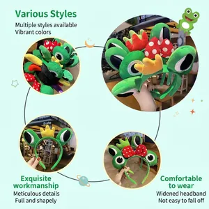 Cute green frog plush headbands for girls featuring cartoon eyes and crown decorations