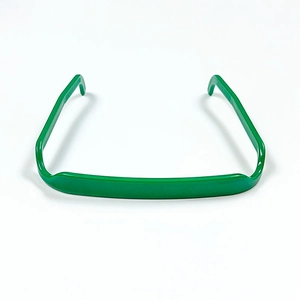Detailed top view of the neon green square headband with a smooth matte plastic finish