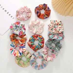 Chouchous en Tissu à Imprimé Floral Doux Style Pastoral Élégant Élastiques à Cheveux pour Femmes Filles Accessoires de Coiffure