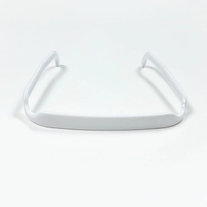 Close-up of the smooth white U-shaped plastic headband frame with a streamlined design