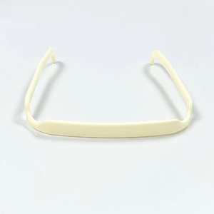 Detail view of cream-white wide square U-shaped headband made of smooth resin material