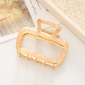 Elegant rectangle hollow hair claw clip with beige marble pattern in acetate material