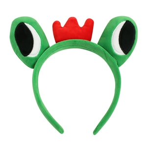 Cute green plush frog headband with a red crown and big eyes for girls hair accessory