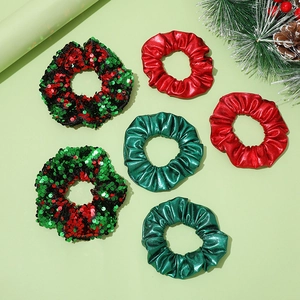 Christmas Metallic Sequin Hair Scrunchies Red Green Festive Elastic Hair Ties For Women Girls Holiday Party Accessory