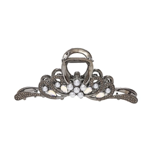 Elegante pinza de pelo de metal con diamantes y perlas para peinados de mujer con estilo