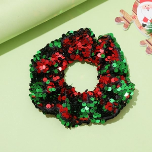 Mermaid sequin Christmas scrunchie in red and green festive colors for women hair
