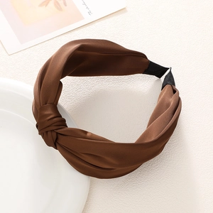Retro wide dark brown padded headband with elegant top knot and silky matte fabric
