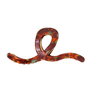 Elegant tortoiseshell pattern acetate hair claw clip with golden metal inner teeth