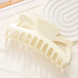 Large cream beige matte shark hair claw clip for women in elegant minimalist style