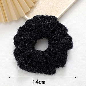 Chouchou noir scintillant surdimensionné avec texture en soie brillante, 14cm de diamètre