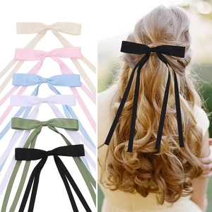 Long Ribbon Bow Hair Clips For Women Satin Silk Ribbon Duckbill Clip Sweet Fairy Hair Accessories Wedding Party Daily Hairpins
