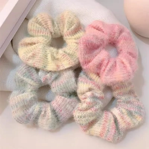 Sweet Mohair Knitted Scrunchies Gradient Pastel Color Plush Hair Ties Soft Large Intestine Hair Ring For Women Daily Fashion Accessories