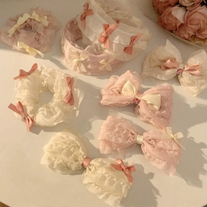 Fermagli per Capelli con Fiocco in Pizzo Scrunchies in Organza Cerchietto con Volant per Ragazze Balletcore Dolce