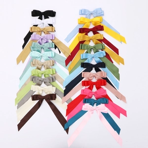Elegant Double Layer Satin Bow Hair Clip With Long Ribbons For Women Sweet Vintage Solid Color Ribbon Hairpin Headwear
