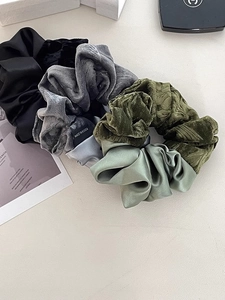 Elegant multi-material scrunchie set including satin, velvet, and jacquard fabrics