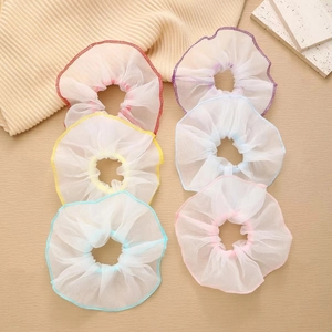Chouchous Frais en Maille d'Organza pour Femmes Doux Grands Élastiques à Cheveux Plissés Avec Nœud Papillon Accessoires Cheveux Décoratifs