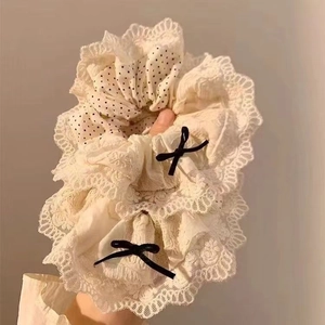 Scrunchie Francese in Pizzo con Pois e Fiocco Dolce Cerchietto per Capelli Bianco Crema per Donna Eleganti Accessori per Capelli