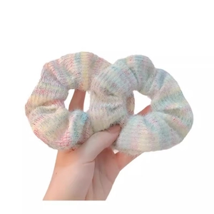 Mohair knit hair scrunchie with sweet macaron gradient colors in a soft fluffy texture
