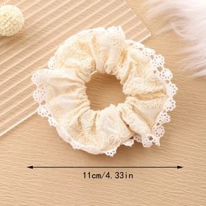 Elastico per capelli in pizzo francese bianco crema con petali, diametro 11cm