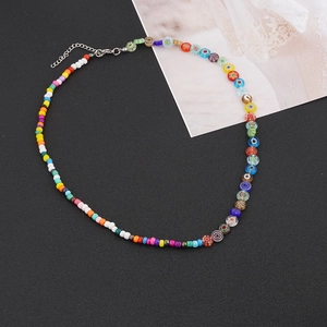 Collier Perles Coloré Fait Main Acier Inoxydable Verre Fleur Arc En Ciel Choker Pour Femme Été Plage Bijoux Bohème