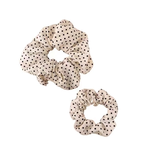 Two-piece cream polka dot scrunchie set in high-elasticity fabric for women