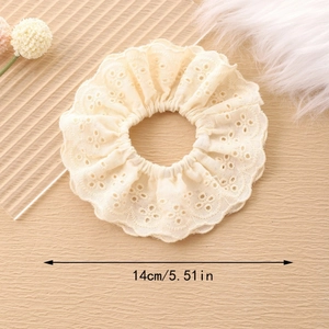 Elastico per capelli in pizzo francese bianco crema con ricamo floreale e bordi 14cm