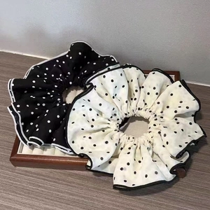 Élégant Chouchou en Tissu à Pois Double Couche Rétro Français Liseré Contrasté Grand Élastique Cheveux Accessoires Femmes